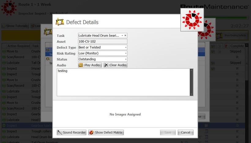Defect Register Screen